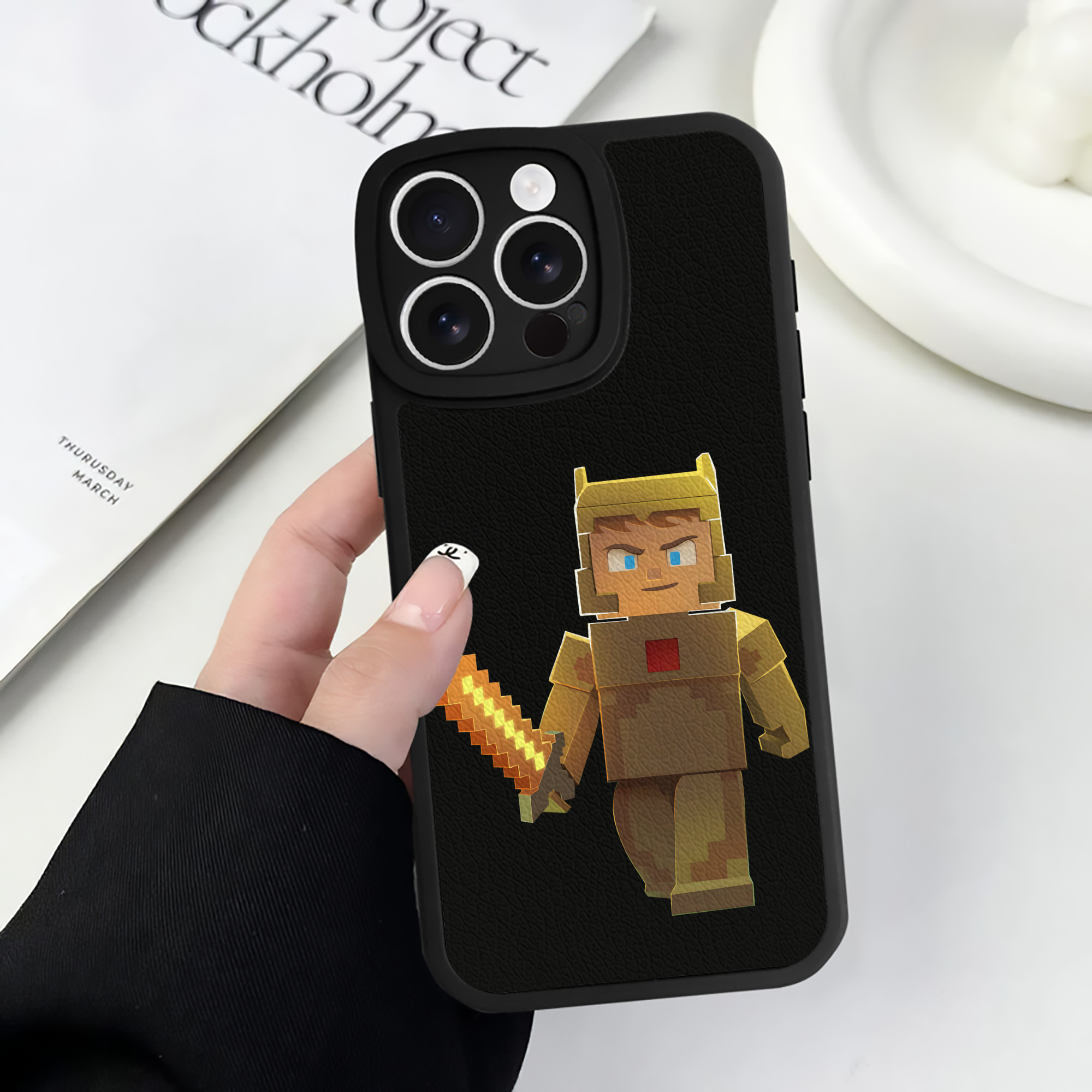 （画像用） マインクラフト ブロックの世界 Minecraft MC Block world 【iPhone 16シリーズ対応】シリコンスマホケース（レザー調） 材質：シリコン
